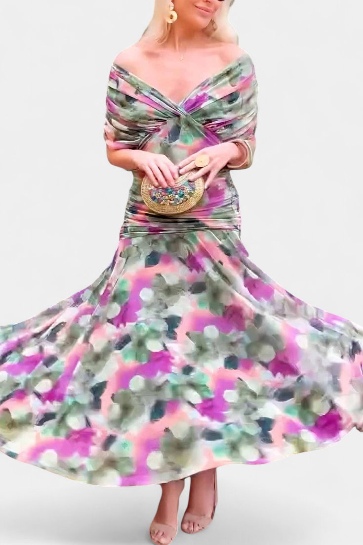 Nola | Floral Print V-Neck Fit and Flare Dress