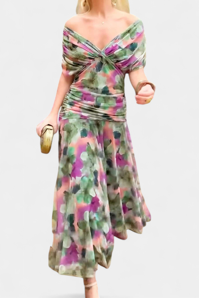 Nola | Floral Print V-Neck Fit and Flare Dress