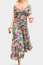 Nola | Floral Print V-Neck Fit and Flare Dress