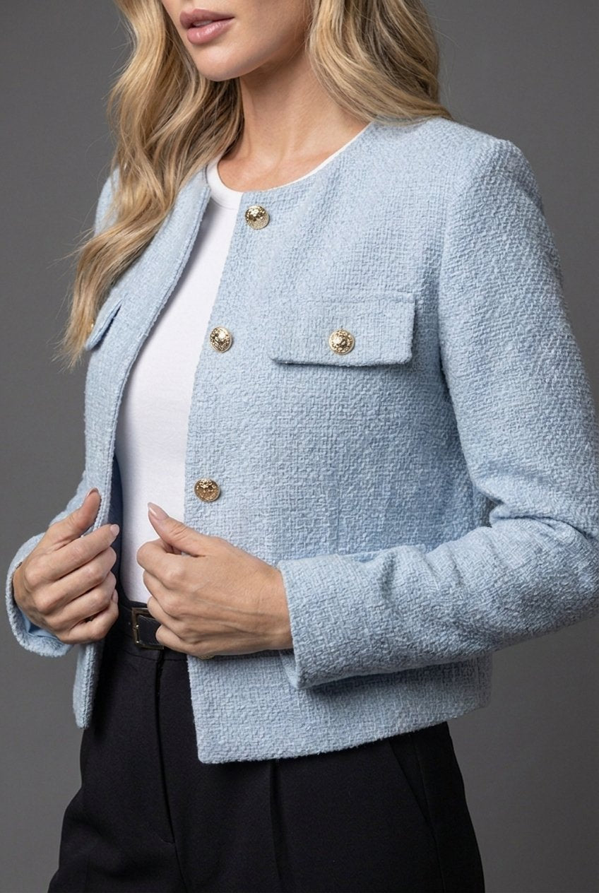 Noreen | Tailored Cropped Tweed Button Blazer