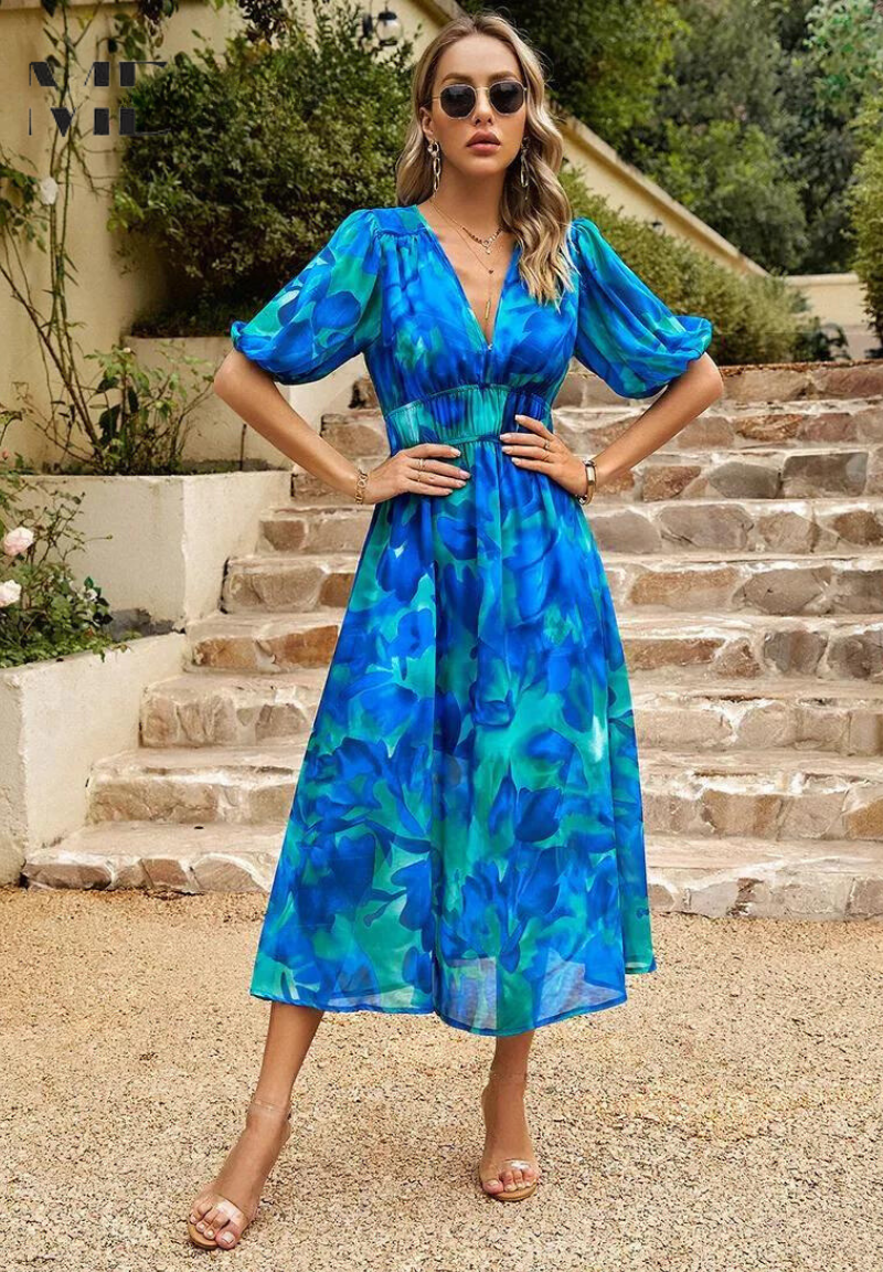 Odessa | V Neck Floral Midi Dress