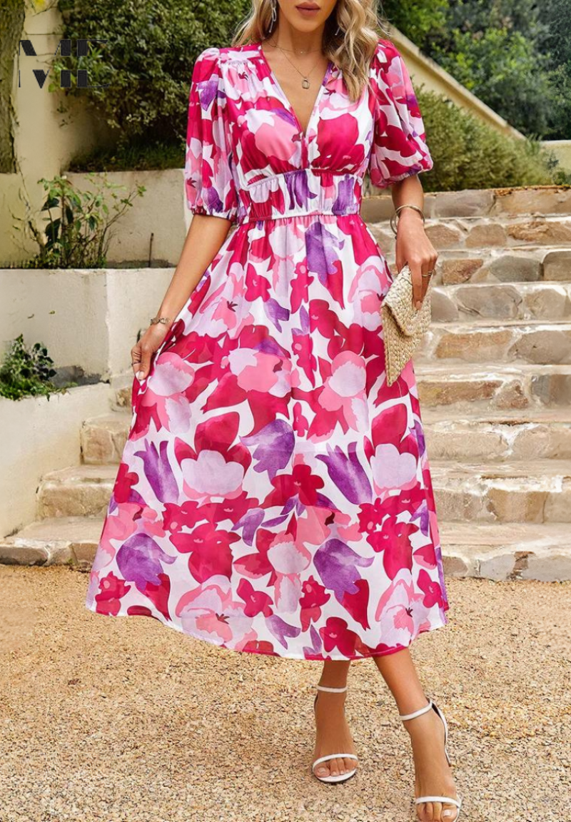 Odessa | V Neck Floral Midi Dress