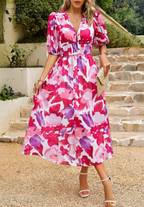 Odessa | V Neck Floral Midi Dress