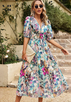 Odessa | V Neck Floral Midi Dress