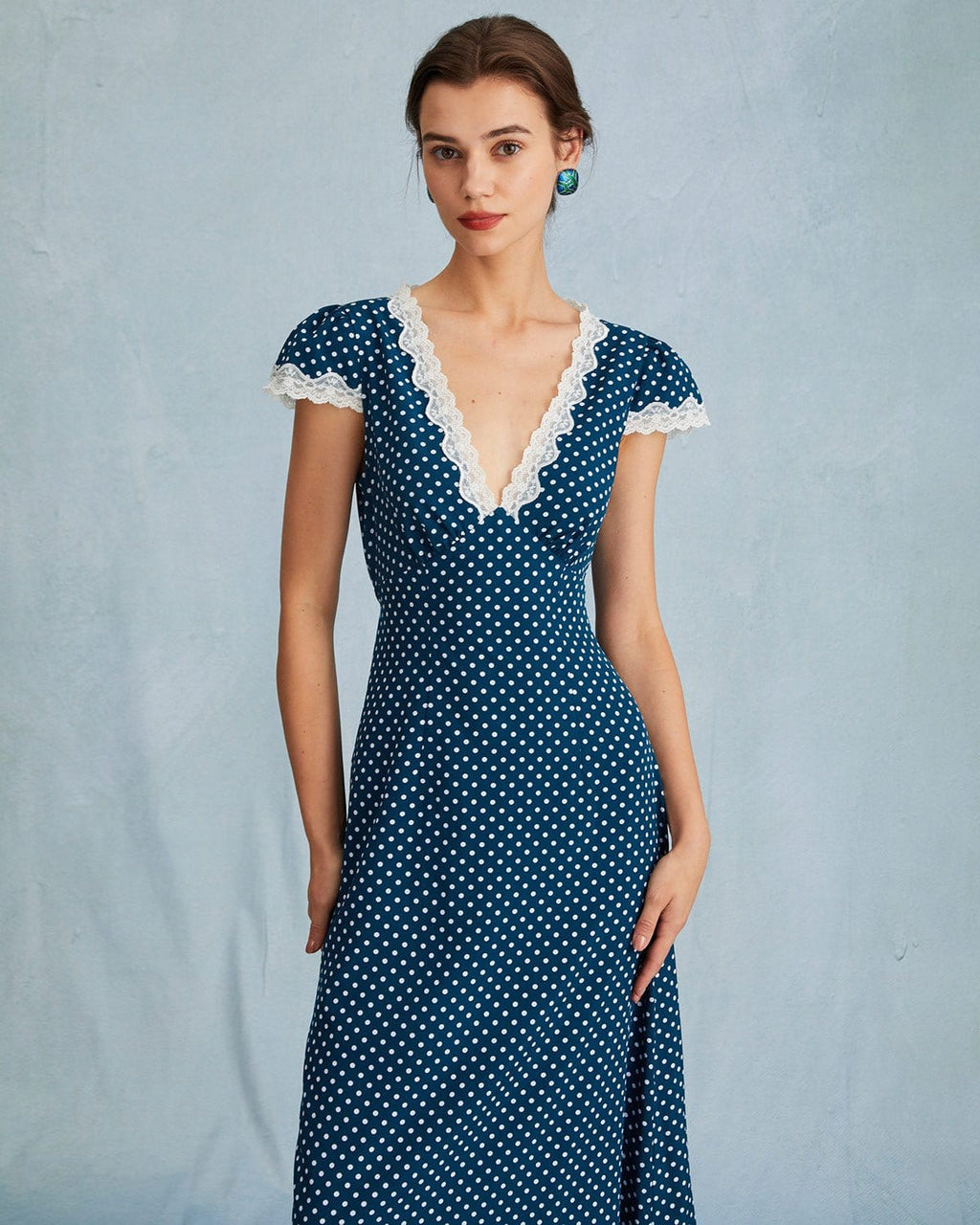 Odessa | V Neck Ruched Fit Polka Dot Maxi Dress