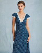 Odessa | V Neck Ruched Fit Polka Dot Maxi Dress