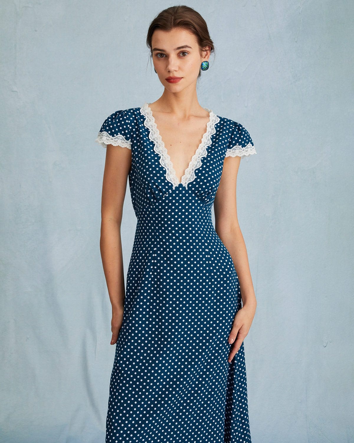 Odessa | V Neck Ruched Fit Polka Dot Maxi Dress