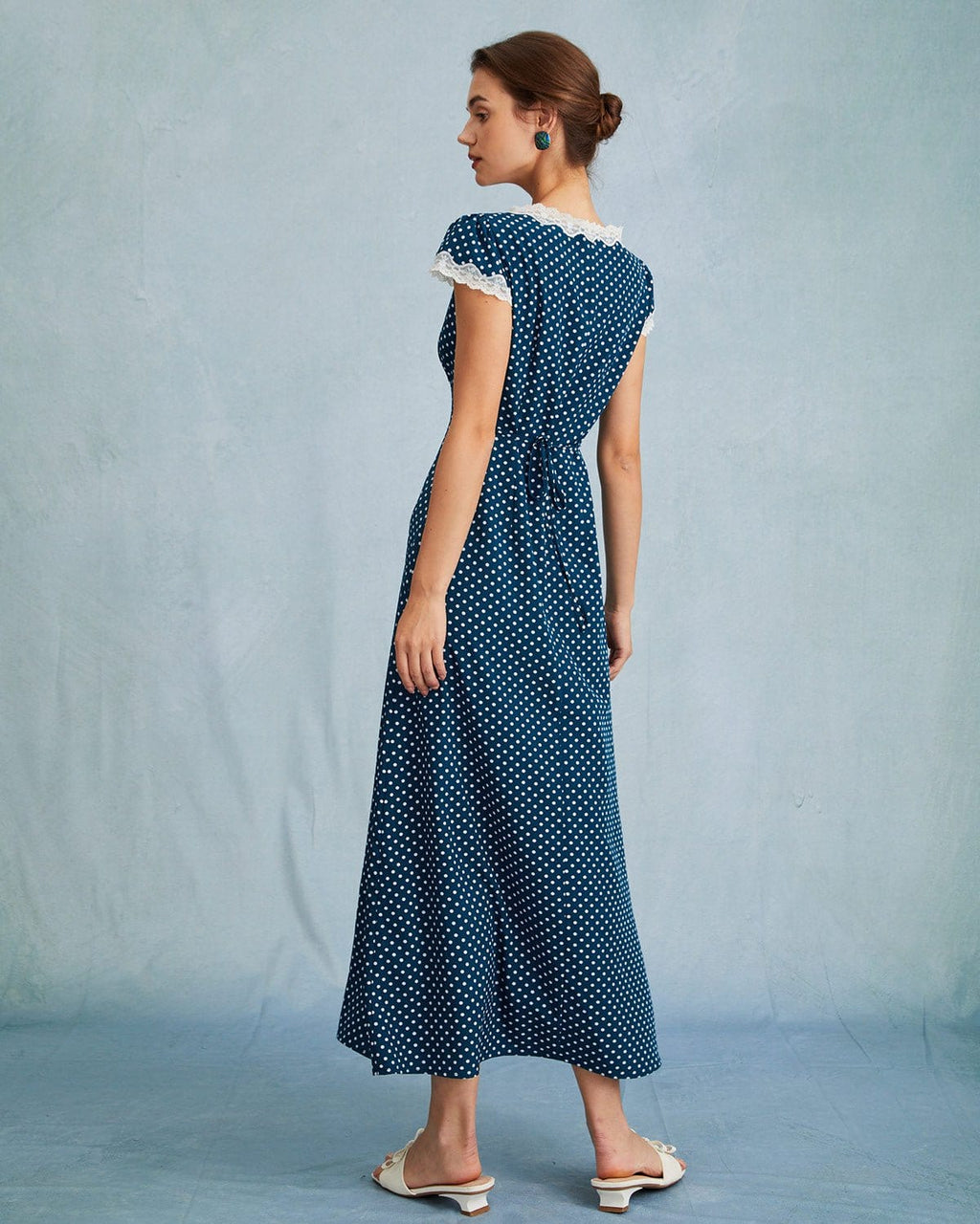 Odessa | V Neck Ruched Fit Polka Dot Maxi Dress