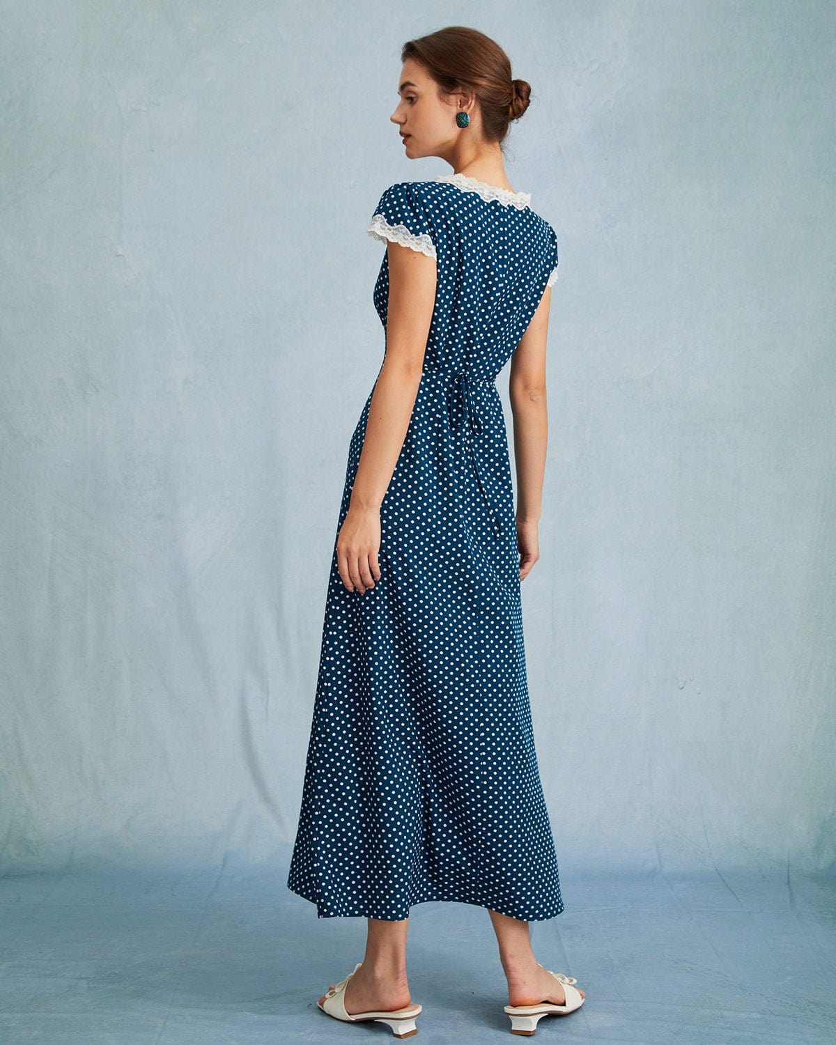 Odessa | V Neck Ruched Fit Polka Dot Maxi Dress