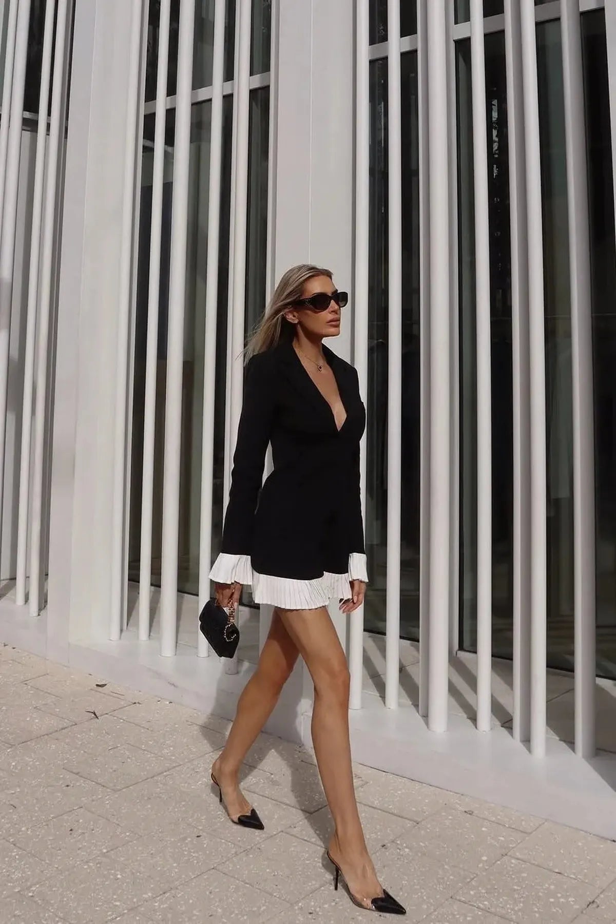 Odette | Tailored Fit V-Neck Pleated Mini Dress