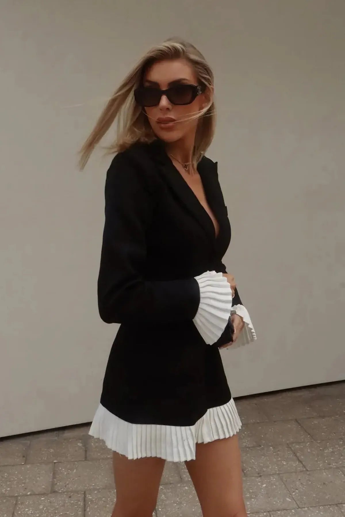 Odette | Tailored Fit V-Neck Pleated Mini Dress