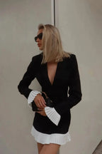 Odette | Tailored Fit V-Neck Pleated Mini Dress