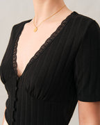 Oona | Slim Fit Ribbed Lace Trim Tee