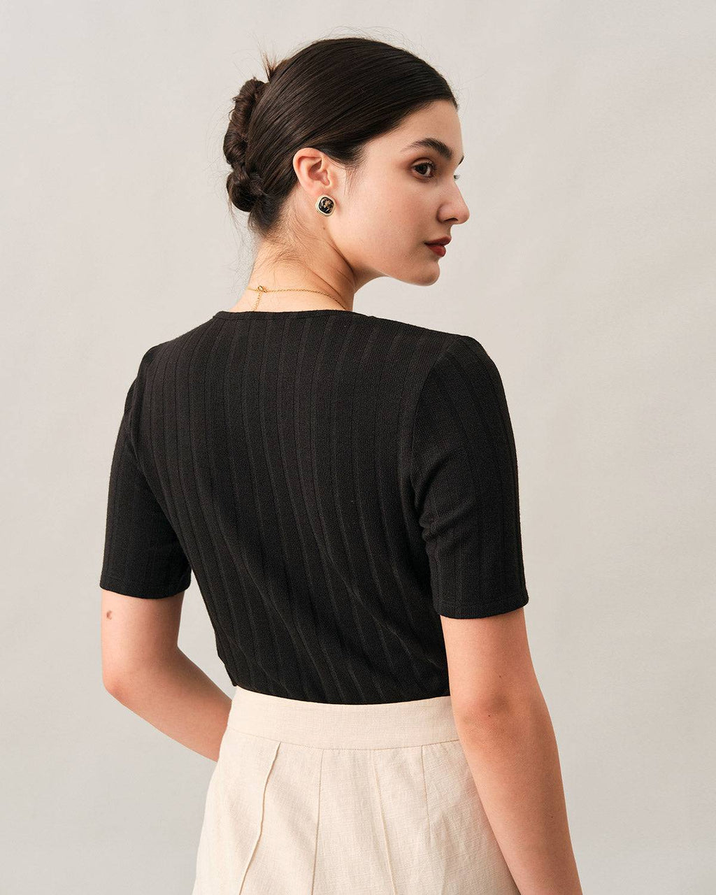 Oona | Slim Fit Ribbed Lace Trim Tee