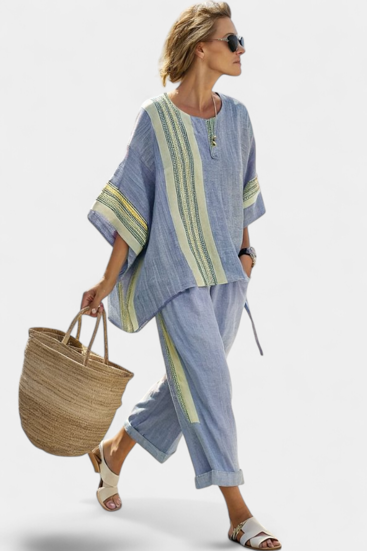 Paige | Oversized Fit Bamboo Linen Top and Striped Pants Set