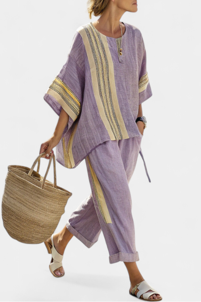 Paige | Oversized Fit Bamboo Linen Top and Striped Pants Set
