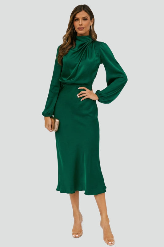 Paloma | High Neck Long Sleeve Midi Dress