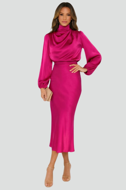 Paloma | High Neck Long Sleeve Midi Dress