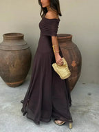 Phoebe | Off-Shoulder Chocolate Maxi Dress