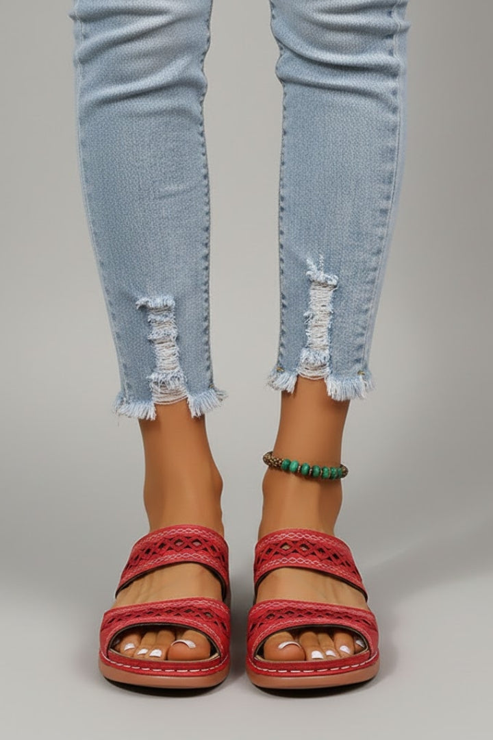 Poppy | Dual Strap Slide Sandals with Cutout Detail