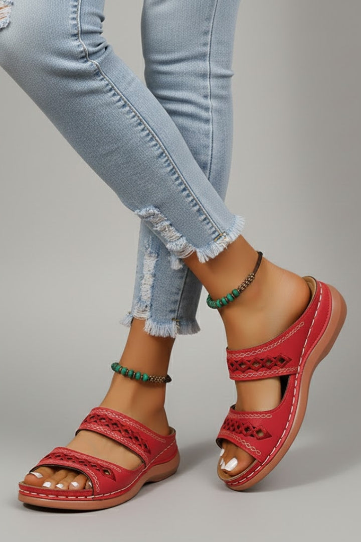 Poppy | Dual Strap Slide Sandals with Cutout Detail