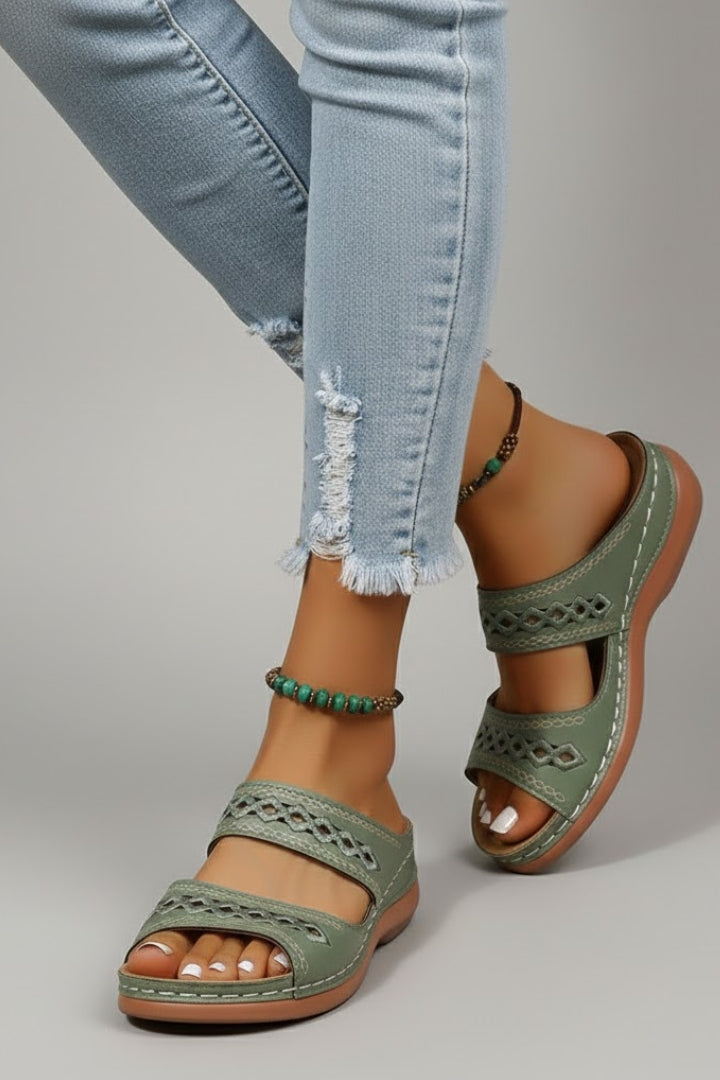 Poppy | Dual Strap Slide Sandals with Cutout Detail