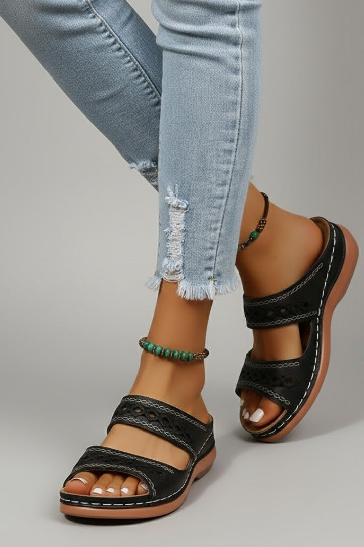 Poppy | Dual Strap Slide Sandals with Cutout Detail