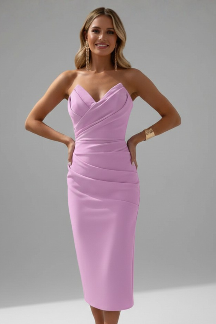 Prudence | Strapless Ruched Midi Dress