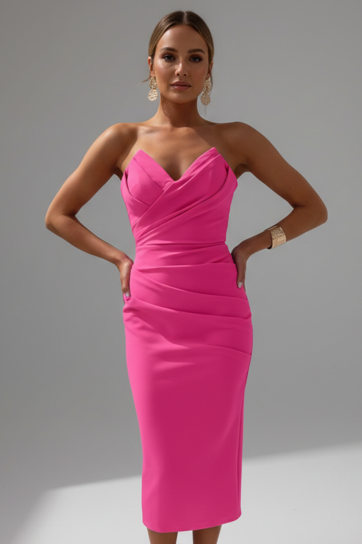 Prudence | Strapless Ruched Midi Dress