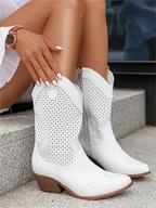 Renata | Low Heel Perforated Leather Ankle Boots