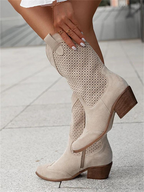 Renata | Low Heel Perforated Leather Ankle Boots