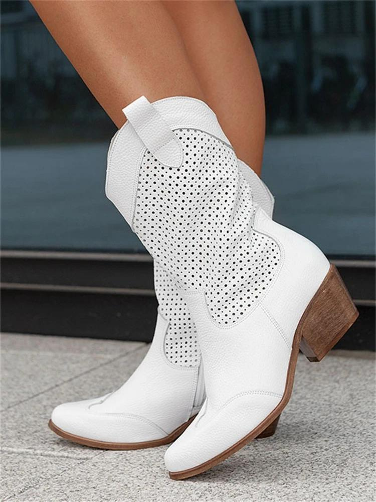 Renata | Low Heel Perforated Leather Ankle Boots