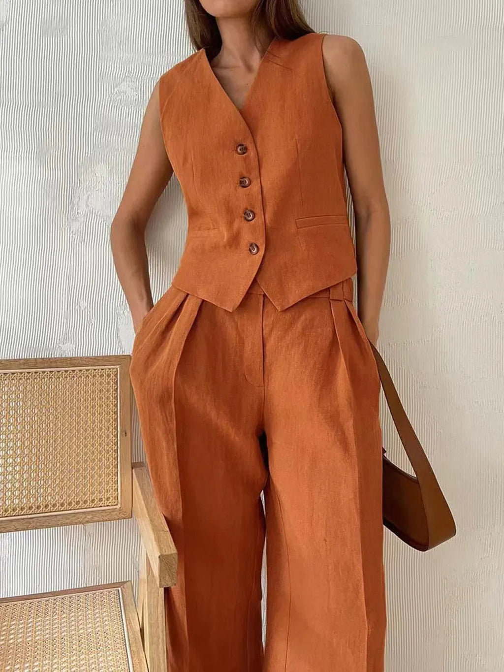 Rhea | Tailored Buttoned Waistcoat Two-Piece Set