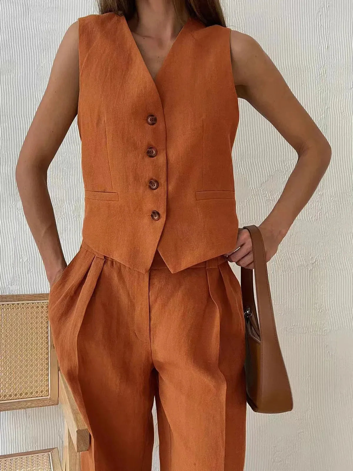 Rhea | Tailored Buttoned Waistcoat Two-Piece Set