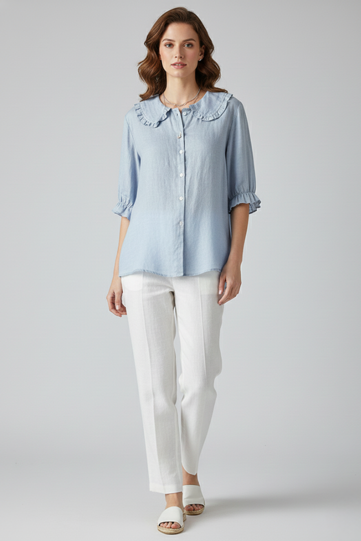 Roberta | Relaxed Fit Ruffled Collar Button Shirt