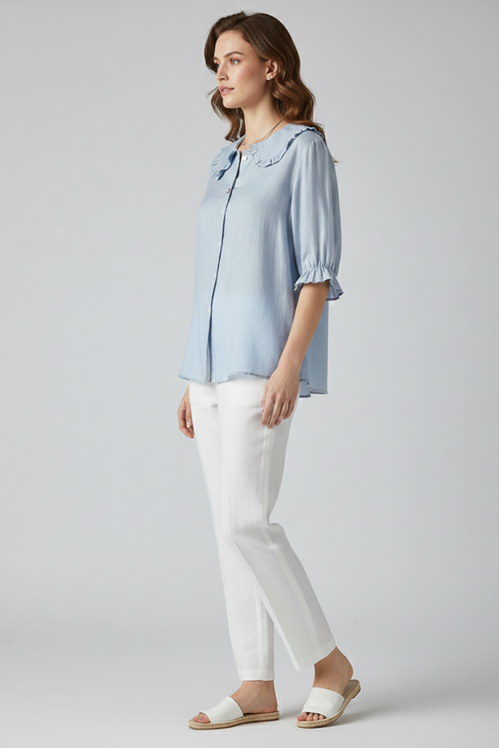 Roberta | Relaxed Fit Ruffled Collar Button Shirt