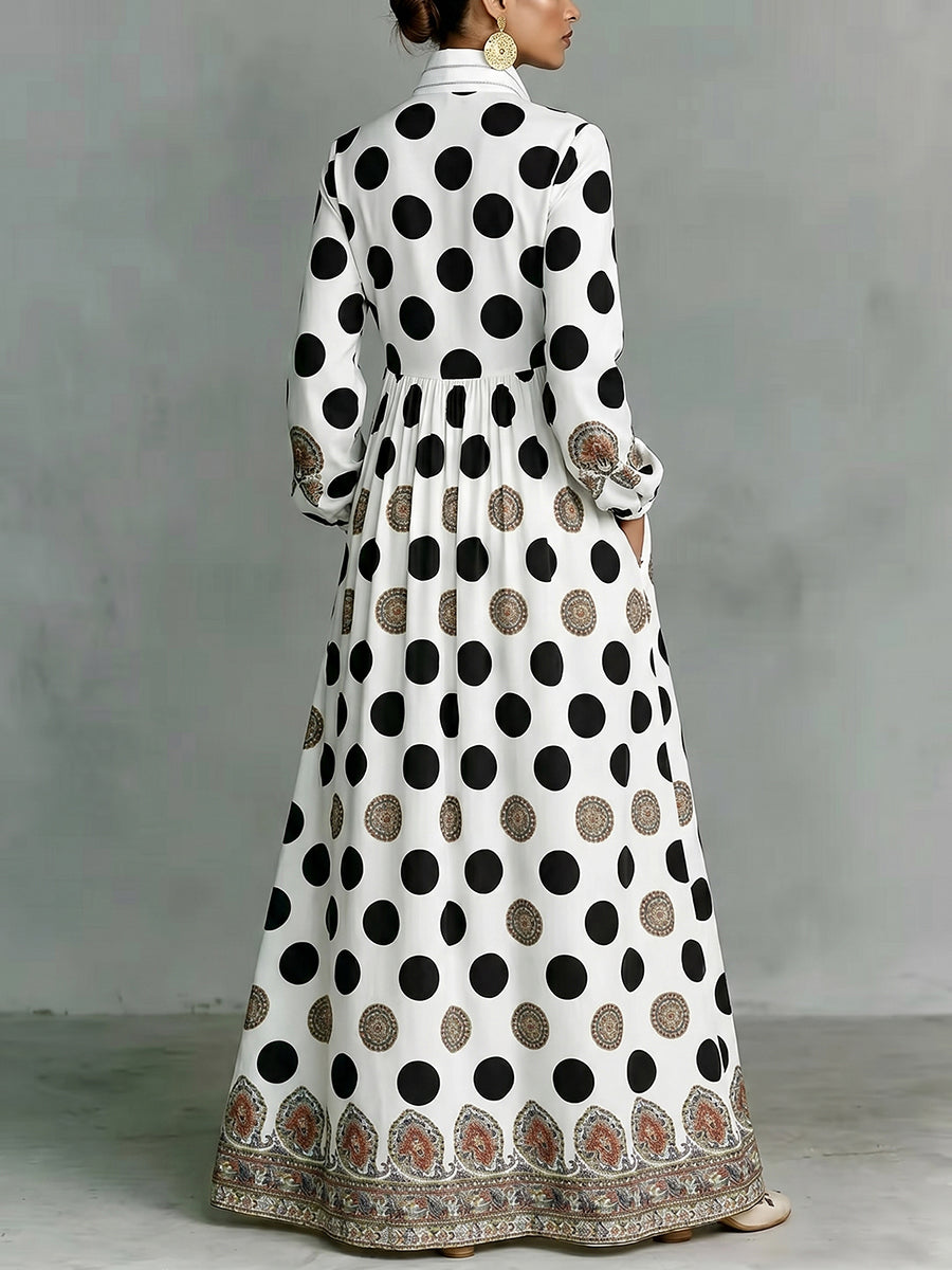 Romilly | Loose Fit High-Waisted Long Sleeve Pleated Maxi Dress
