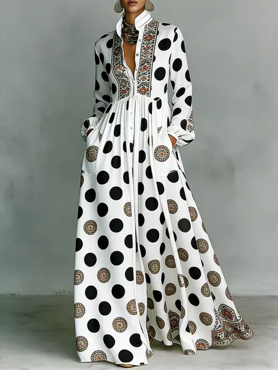 Romilly | Loose Fit High-Waisted Long Sleeve Pleated Maxi Dress