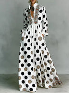 Romilly | Loose Fit High-Waisted Long Sleeve Pleated Maxi Dress