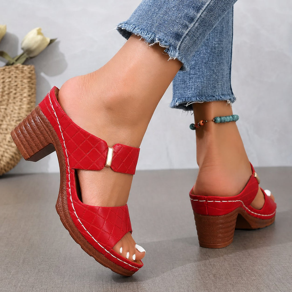 Romilly | Quilted Block Heel Platform Sandals