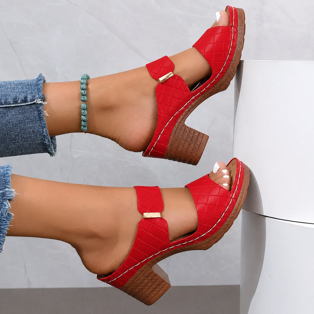 Romilly | Quilted Block Heel Platform Sandals