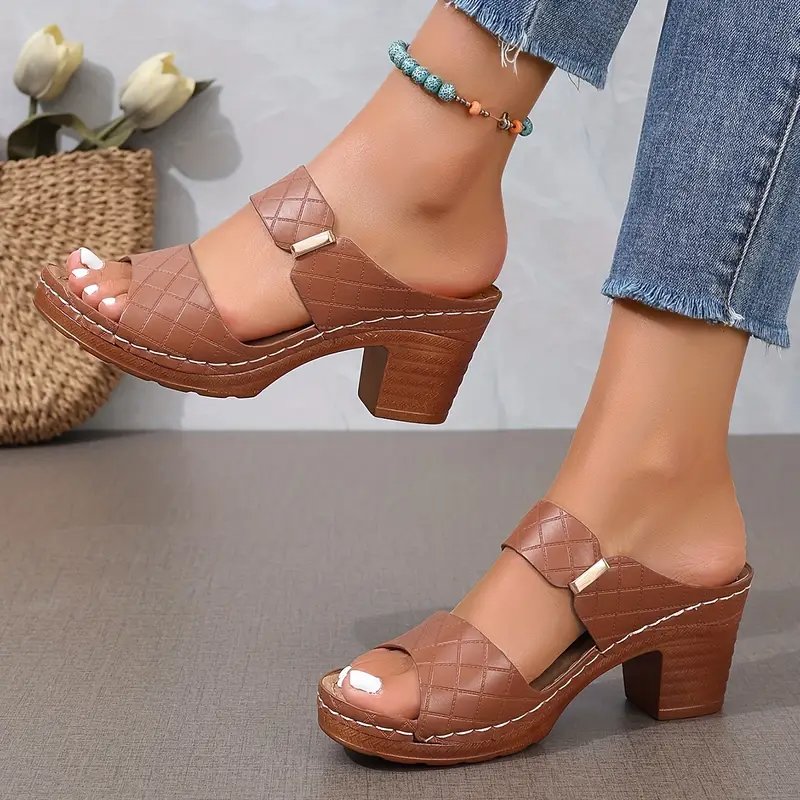 Romilly | Quilted Block Heel Platform Sandals