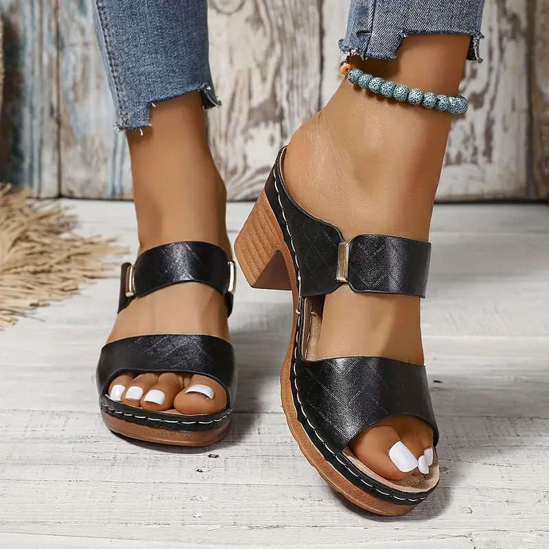 Romilly | Quilted Block Heel Platform Sandals