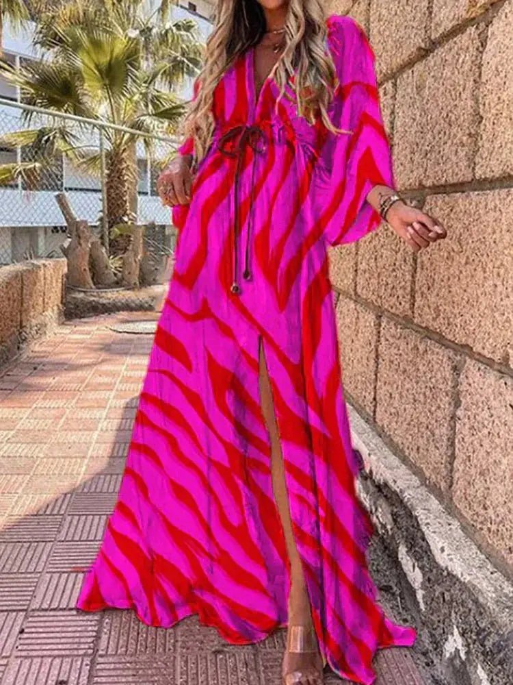 Rosamund | Flowing V-Neck Maxi Dress with Kimono Sleeves