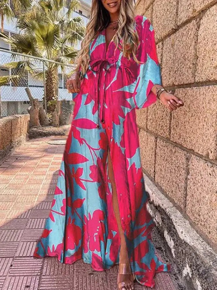 Rosamund | Flowing V-Neck Maxi Dress with Kimono Sleeves