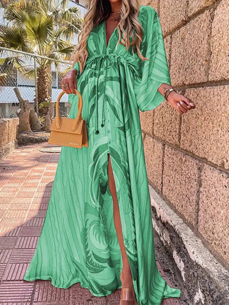 Rosamund | Flowing V-Neck Maxi Dress with Kimono Sleeves