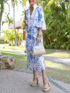 Rowan | Loose Fit Flared Sleeve Deep V-Neck Midi Dress