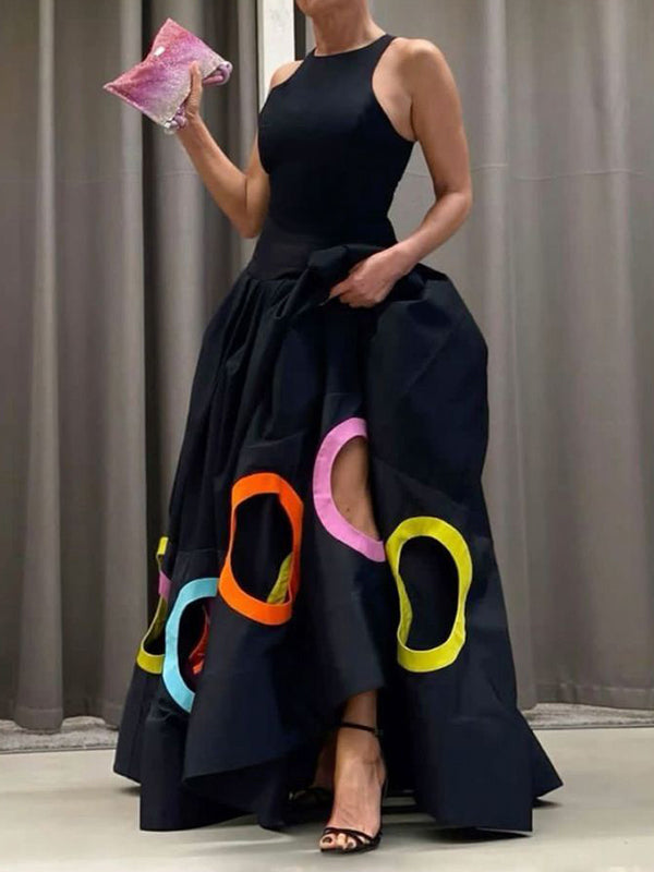 Rowena | Sleeveless Pleated Hollow Split Maxi Dress