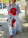 Sabine | Loose Fit V-Neck Flower Print Denim Maxi Dress