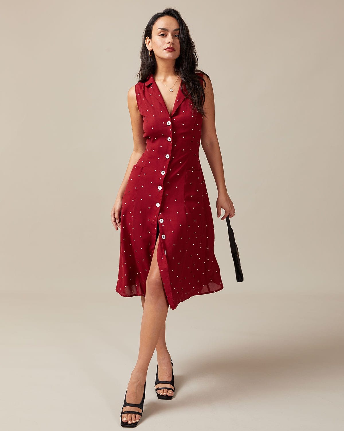 Saffron | Sleeveless V Neck Polka Dot Tie Back Sundress